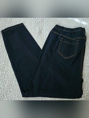 Classic Dark Wash Skinny Pull-On Jeans with Contrast Stitching Sz 22